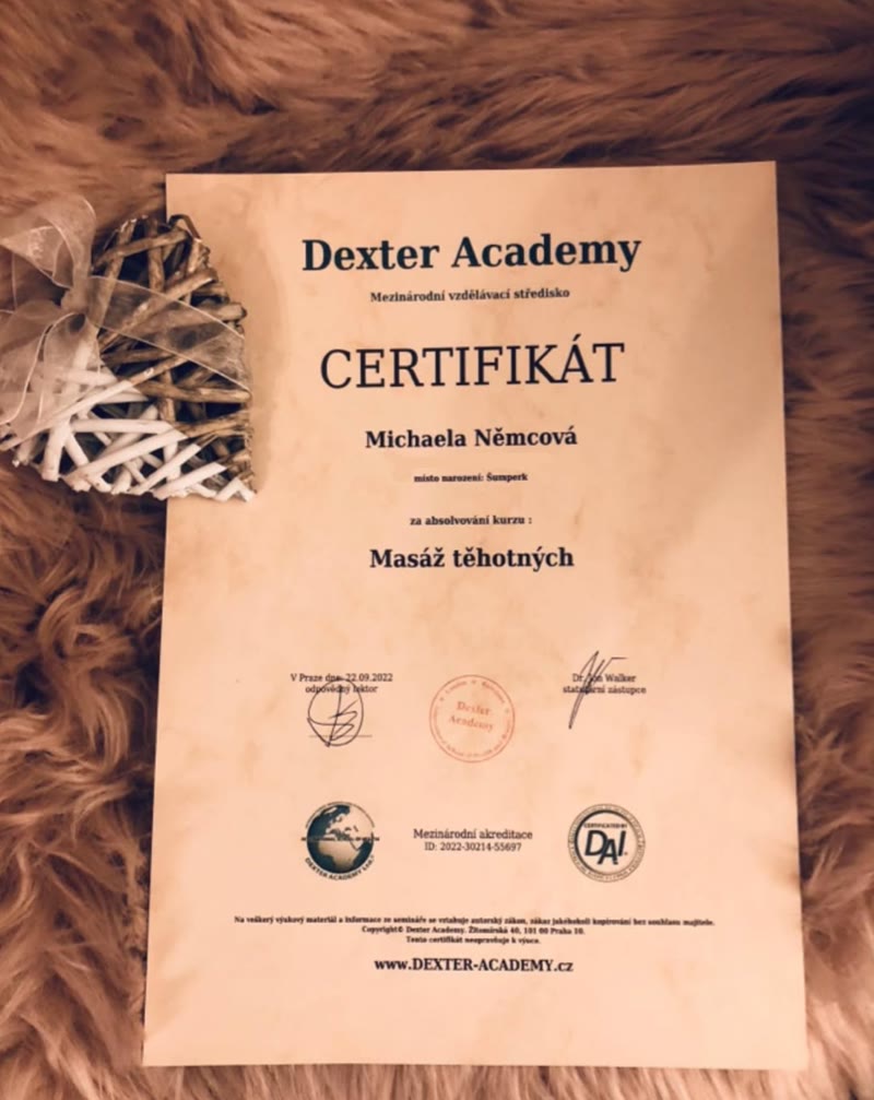 Certifikát Masáž těhotných, Dexter Academy