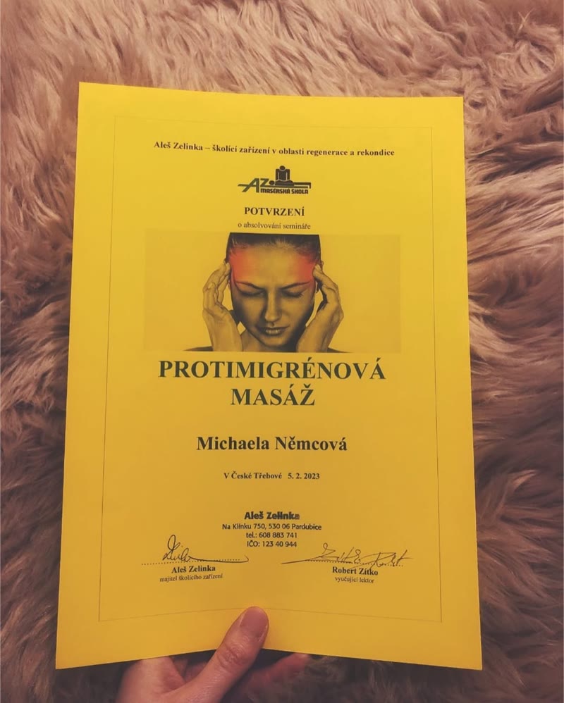 Certifikát Protimigrénová masáž